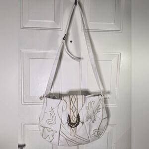 White‎ Embroidered Shoulder Bag By Jaco Fashion Vintage